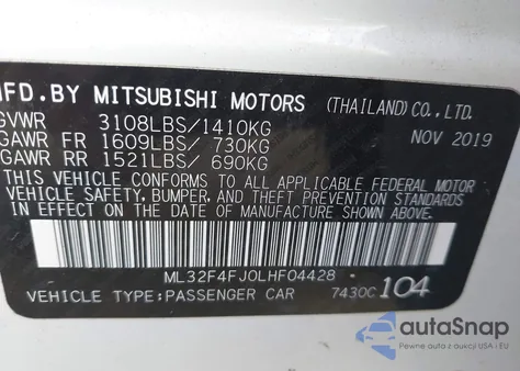 2020 Mitsubishi Mirage G4 Le z USA, uszkodzony, nr VIN ML32F4FJ0LHF04428